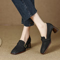 Women's Retro British Style Chunky Heel Leather Shoes – Round Toe Commuter
