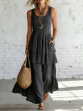 Women's Cotton Linen Sleeveless Loose Maxi Dress