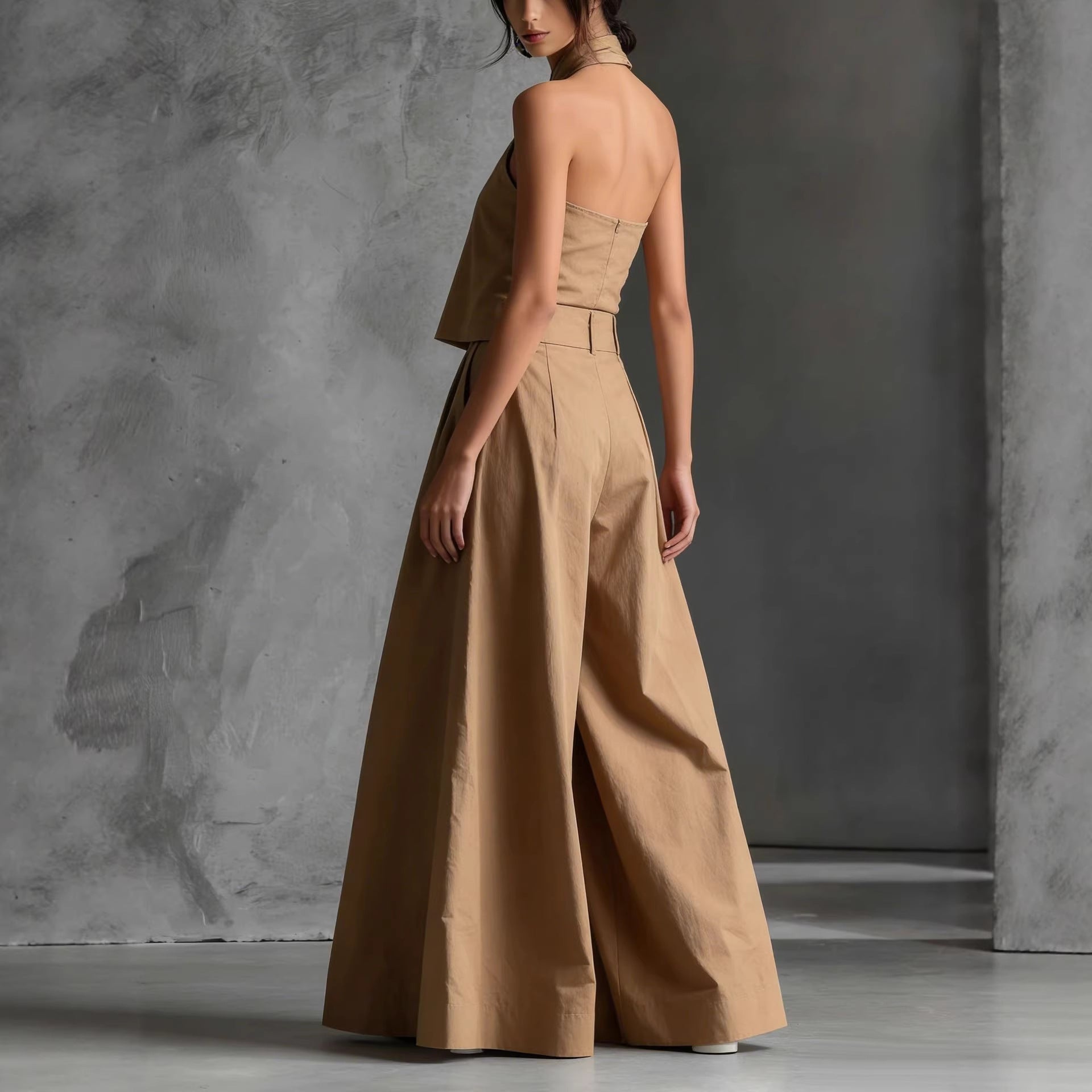 Loose-Fitting Sleeveless Top and Wide-Leg Pants Two-Piece Set.