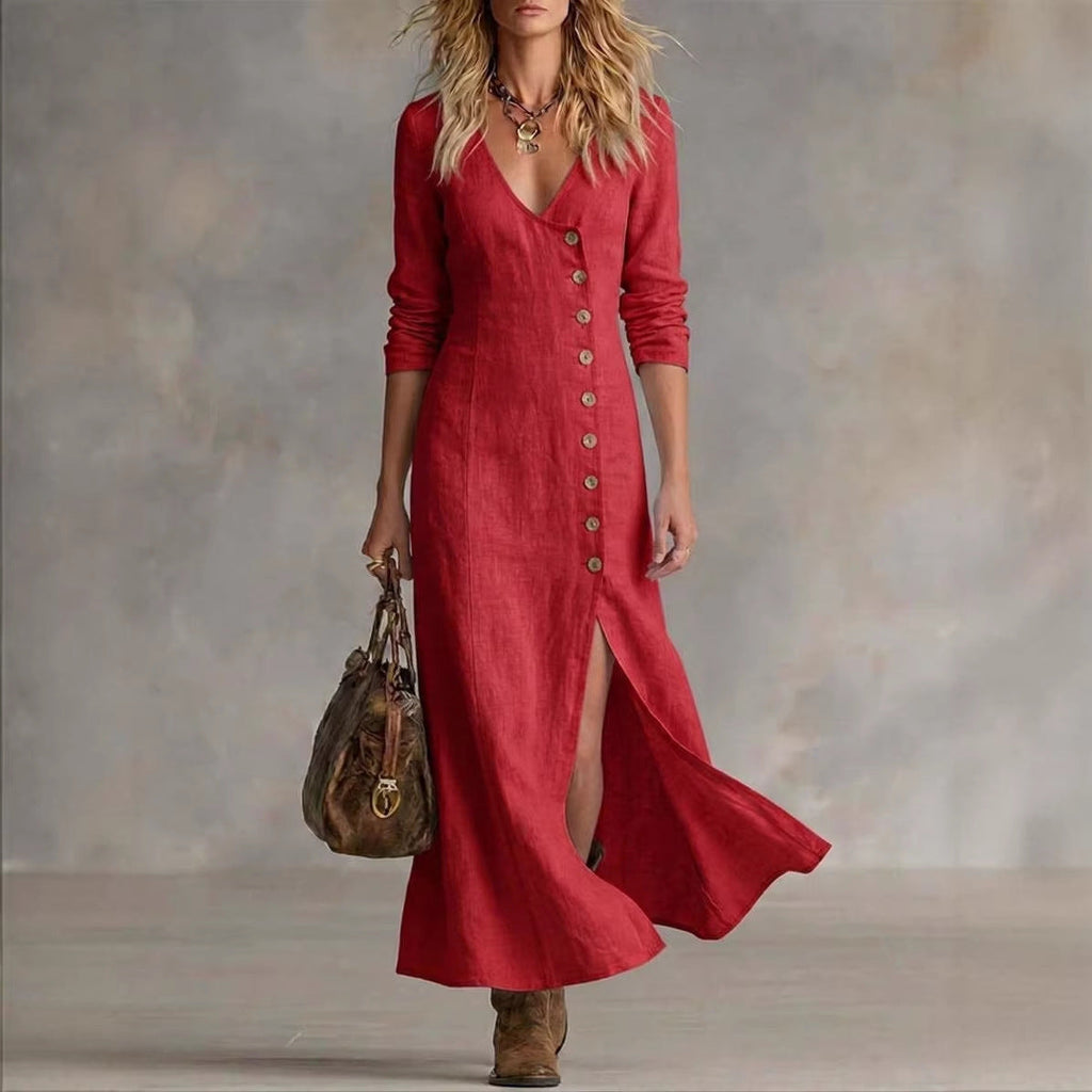 Casual Cotton Linen Long Sleeve Women’s Dress