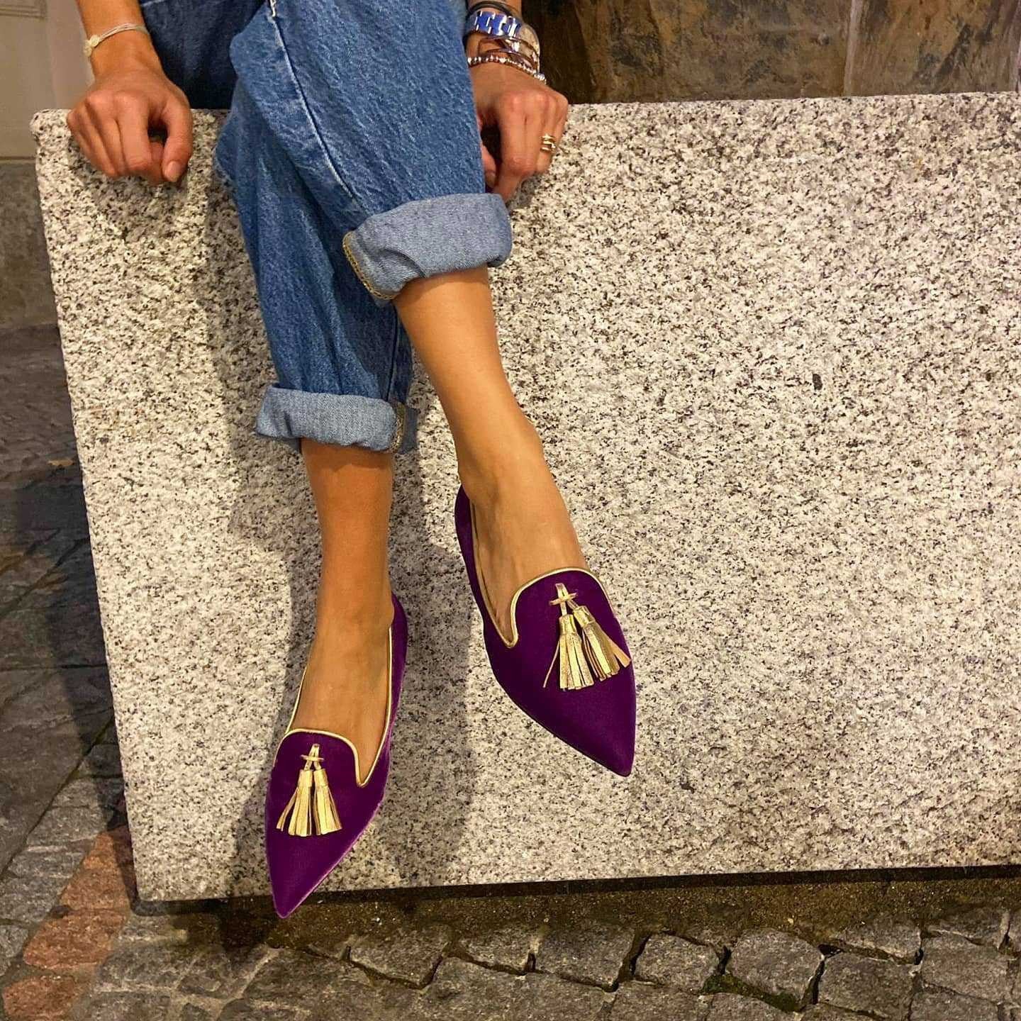 Women's Suede Pointed Toe Tassel Flats – Shallow Mouth Low Heel Casual Shoes