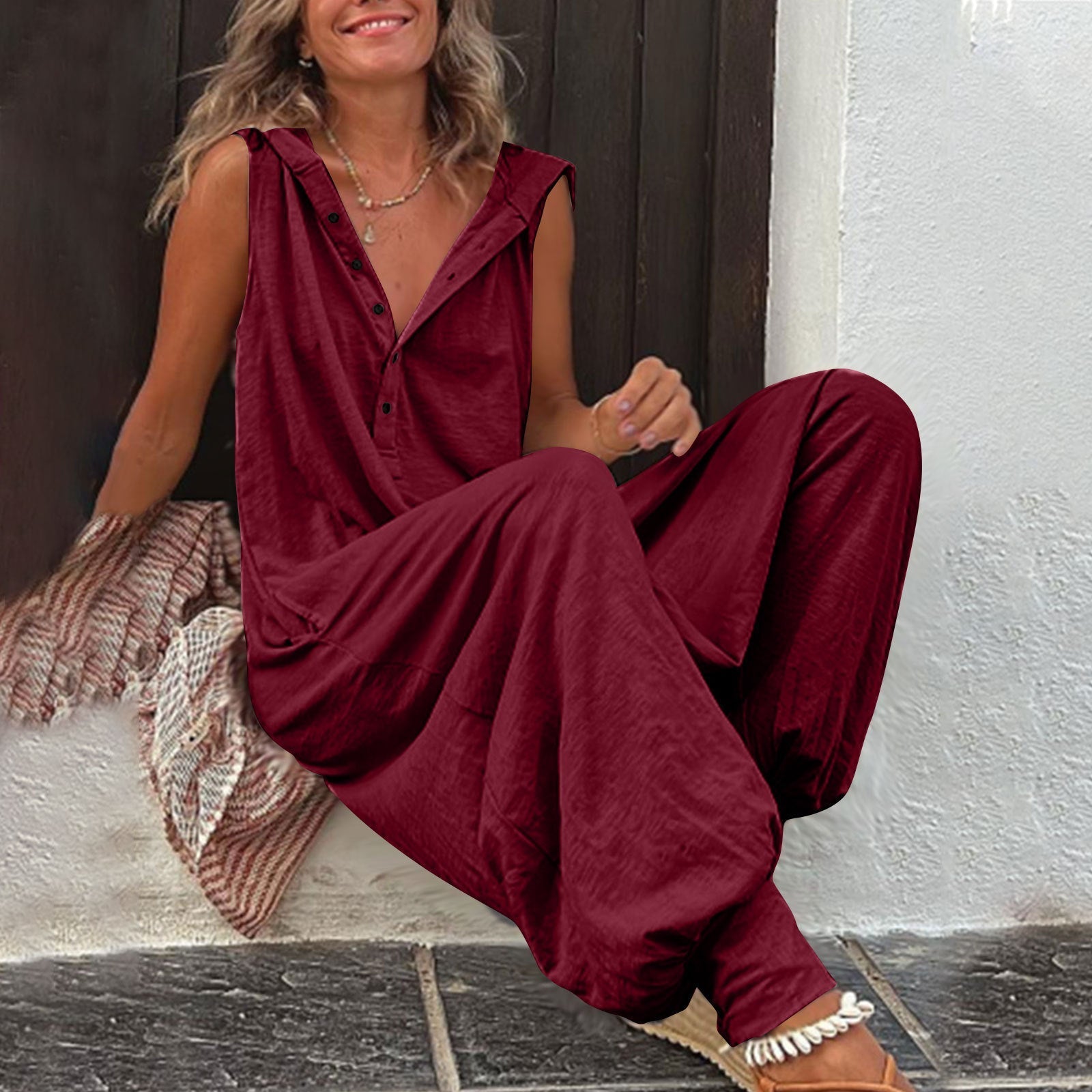 Women’s Sleeveless Hooded Relaxed Fit Jumpsuit
