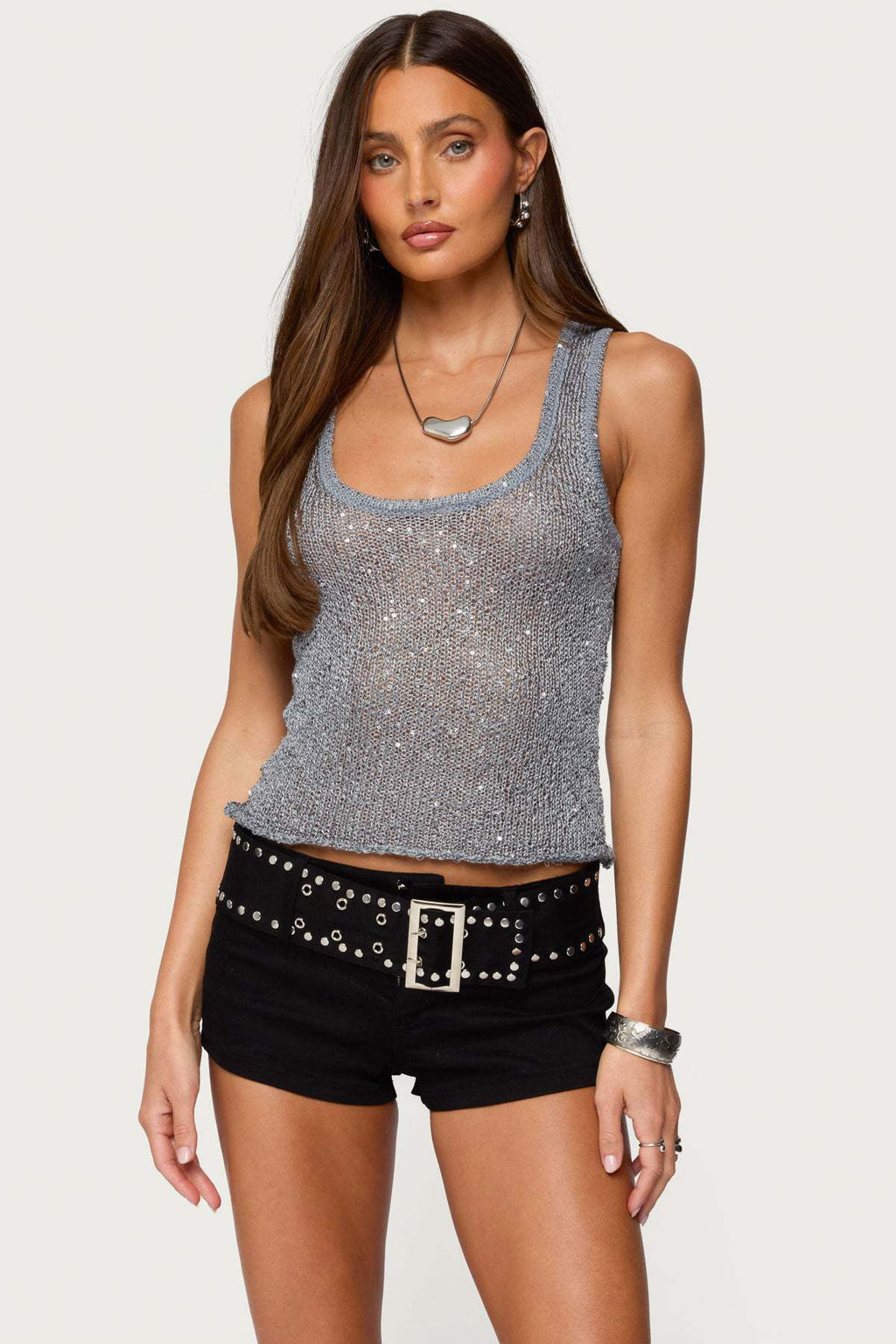 Women's Sequin Deep V-Neck Strappy Tank Top – 3 Colors S–L