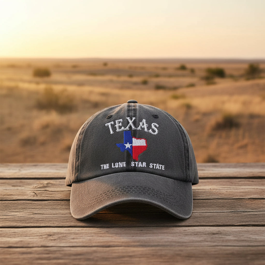 Texas Lone Star Embroidered Vintage Washed Baseball Cap – Adjustable Unisex Hat