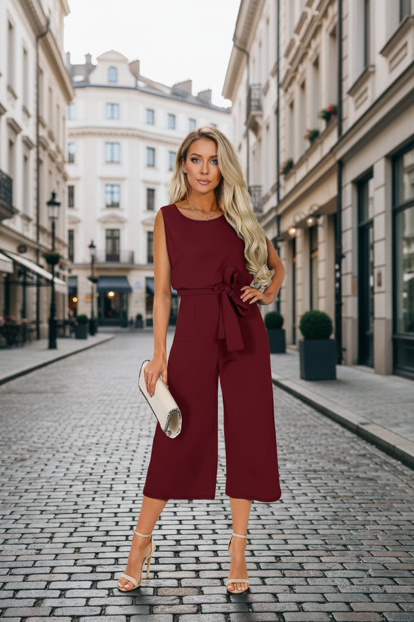 Women's Belted V-Neck Short Sleeve Straight-Leg Jumpsuit – 6 Colors S–2XL