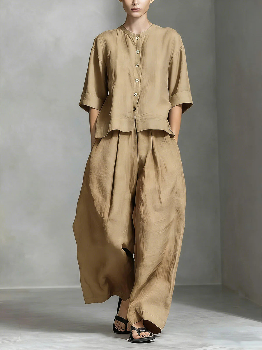 Three-Quarter Sleeve Shirt & Loose Trousers Two-Piece Set