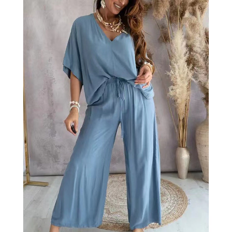 Women’s Lounge Set with Wide Leg Pant