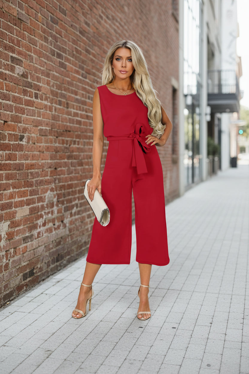 Women's Belted V-Neck Short Sleeve Straight-Leg Jumpsuit – 6 Colors S–2XL