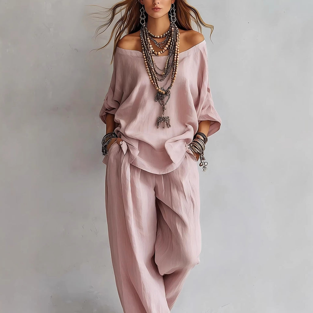 Women's Off-Shoulder Top & Wide-Leg Pants Set