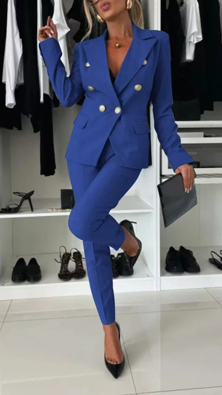 Lapel Button-Down Jacket & Slim-Fit Trousers Suit – 15 Colors XS–XXL