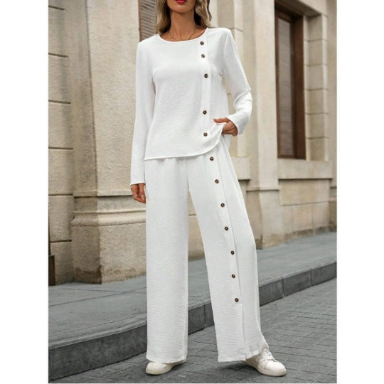 Women’s Button-Up Top and Loose Fit Two Piece Linen Set