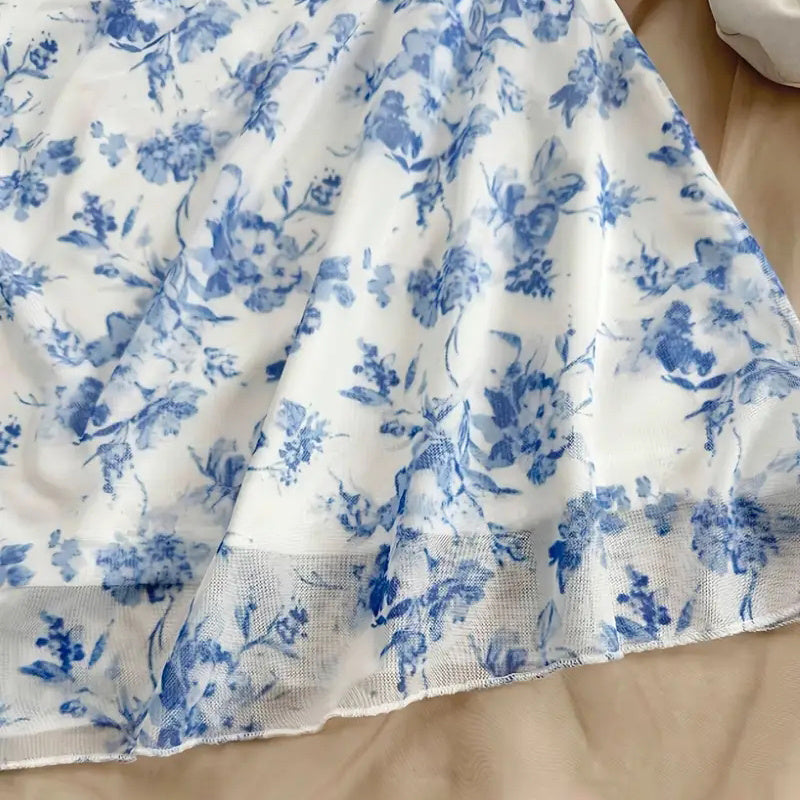Boho Floral Spaghetti Strap Mini Dress – Ruched Ruffle Hem Vacation Sundress