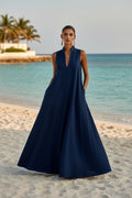Linen Blend Sleeveless Stand-Collar Maxi Dress – 5 Colors S–3XL