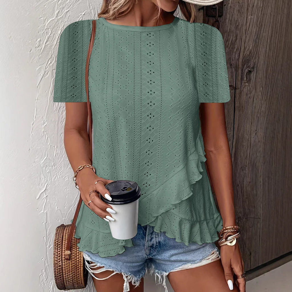 Women’s Casual Solid Color Short Sleeve Crew Neck Top