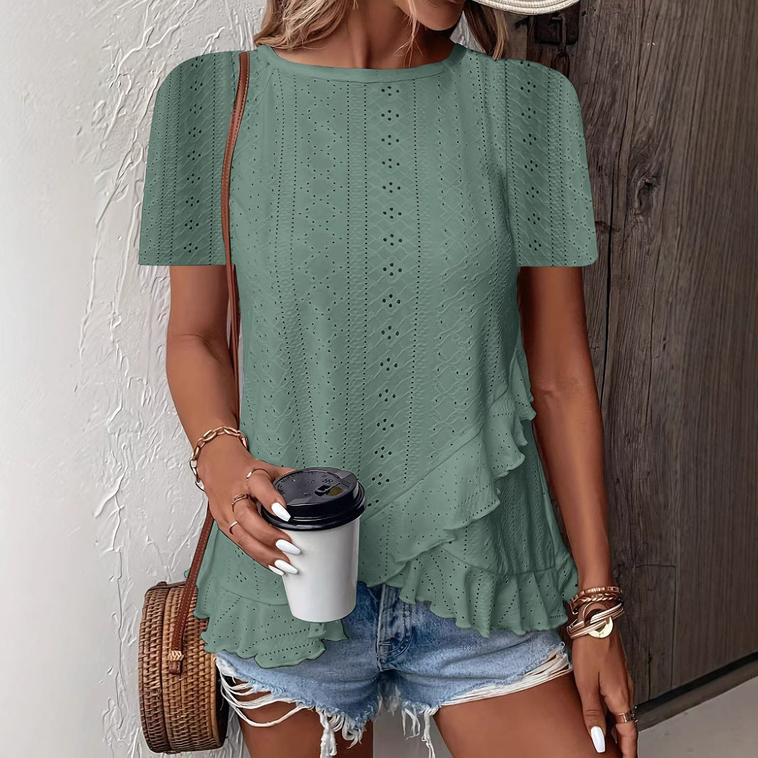Women’s Casual Solid Color Short Sleeve Crew Neck Top