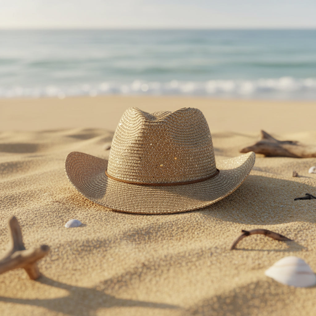 Women's Panama Straw Woven Sun Hat – Windproof Sequin Detail Beach Hat