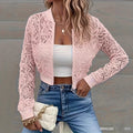 Women's Elegant Lace Short Zip-Up Long Sleeve Jacket Spring Fall Top