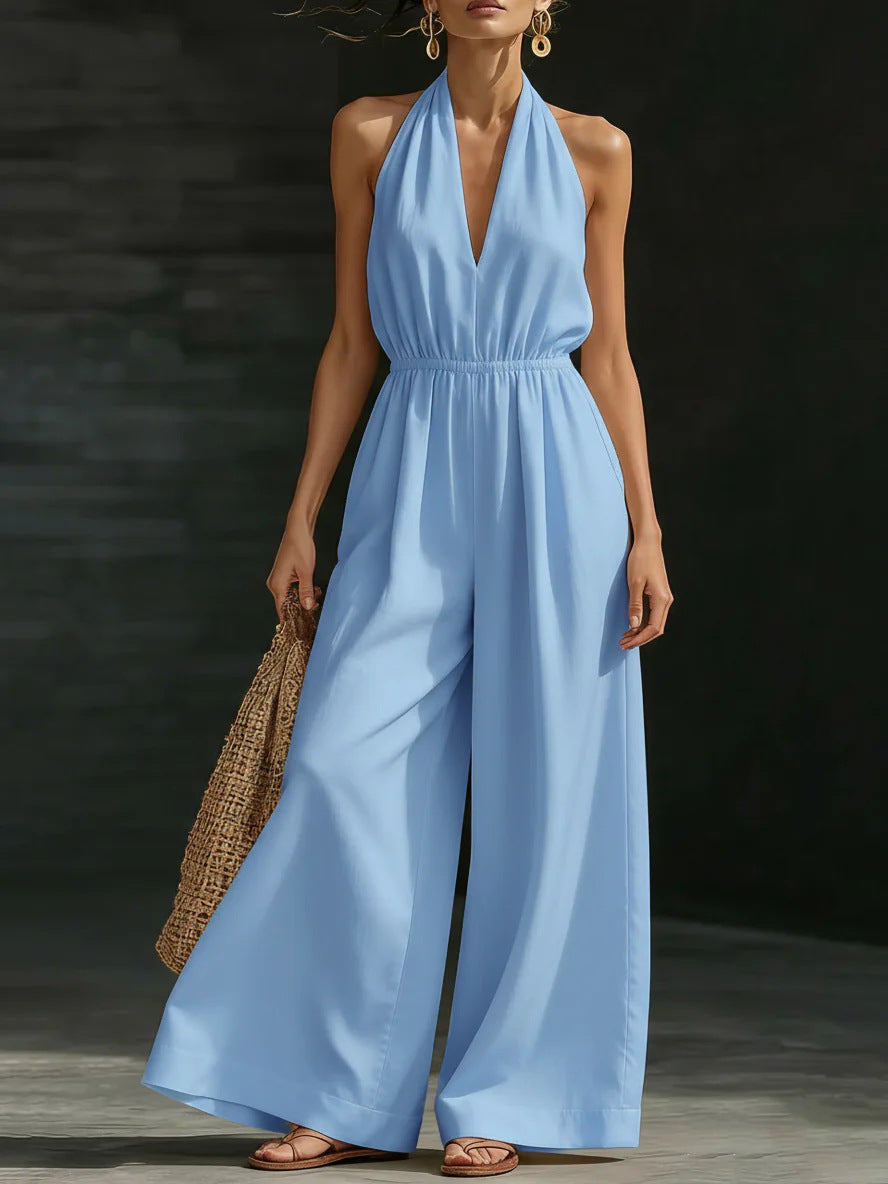 Women’s V-Neck Halter Neck Wide-Leg Jumpsuit