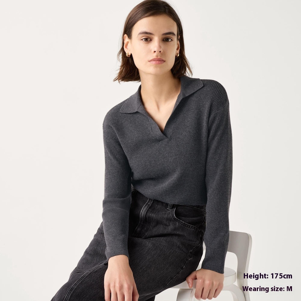 Women’s Ribbed Half-Open Collar Sweater