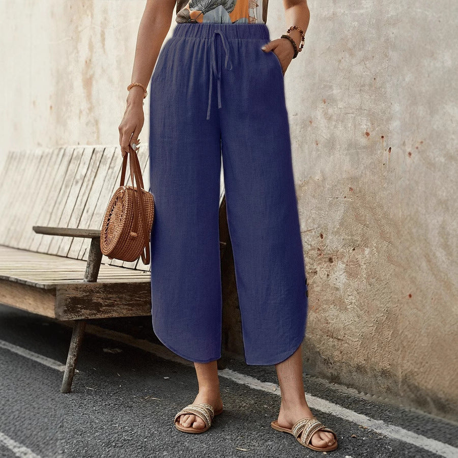 🌿 Women's Cotton-Linen Cropped Drawstring Pants