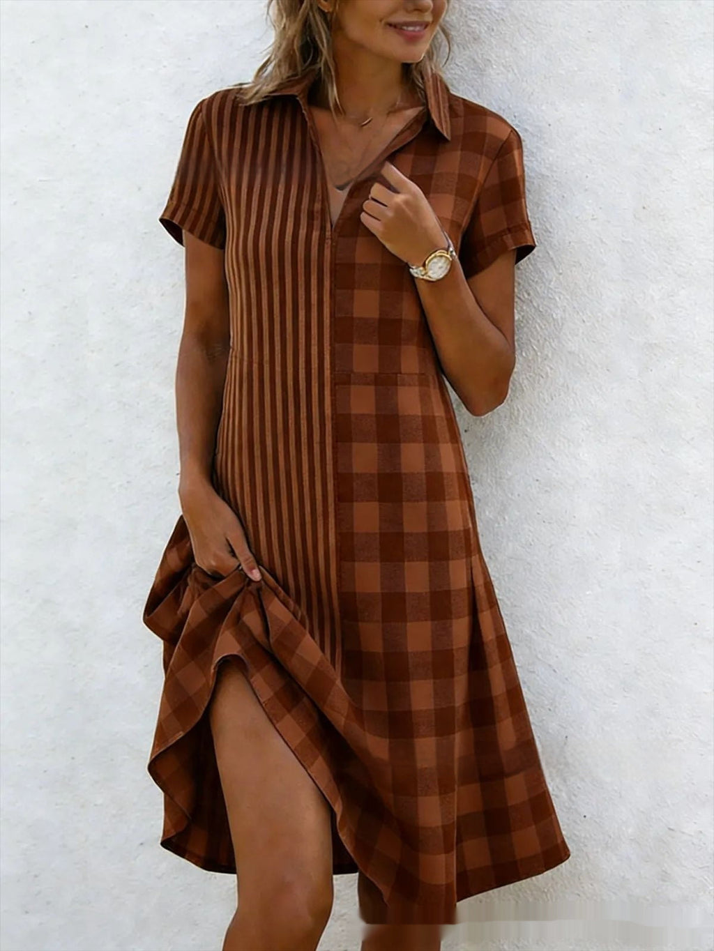 Women's Bohemian 3D Printed V-Neck Short-Sleeve Maxi Dress