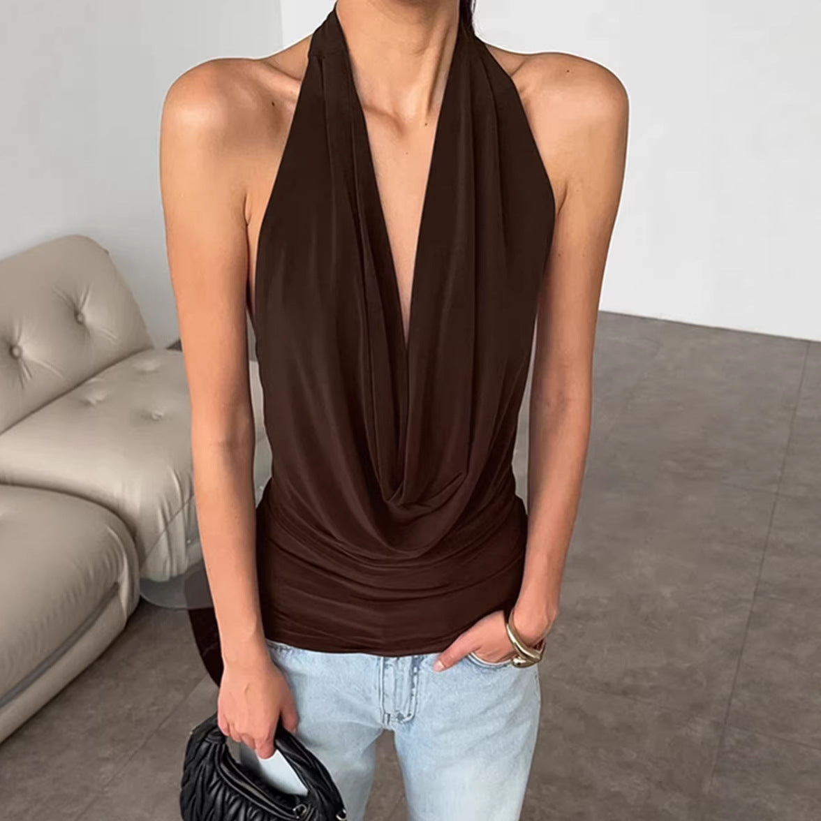 Designer Knitted Backless Boat-Neck Top Women’s Clothing