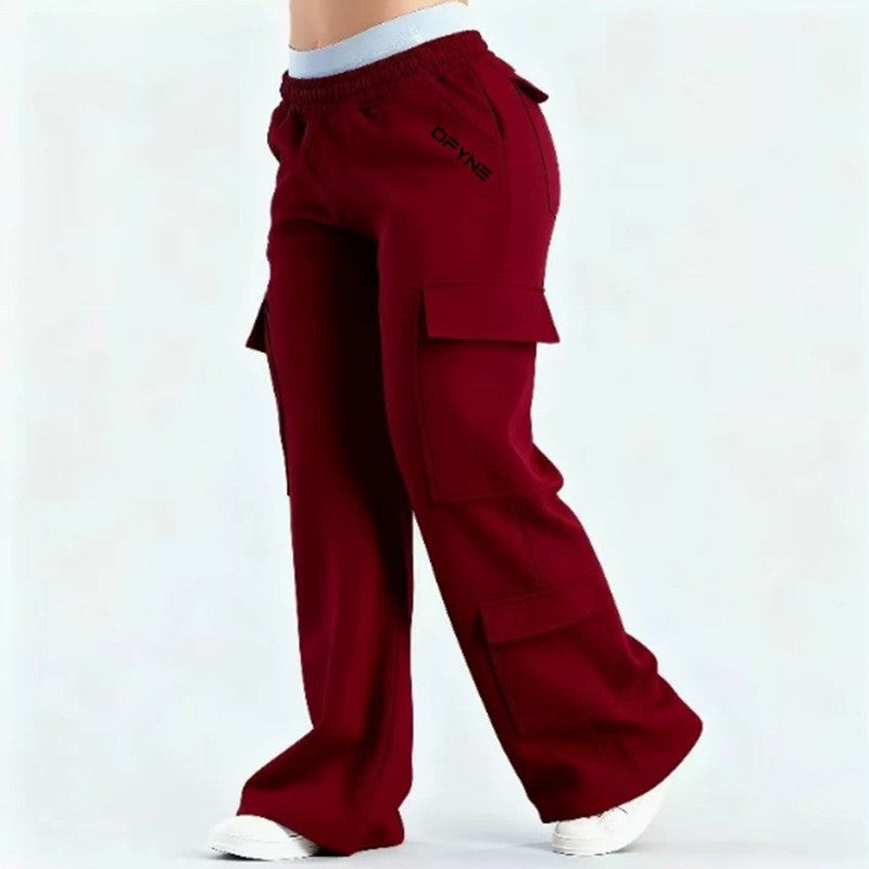 Women's Loose-Fit Casual Pants with Pockets – Solid Color Two-Tone Label