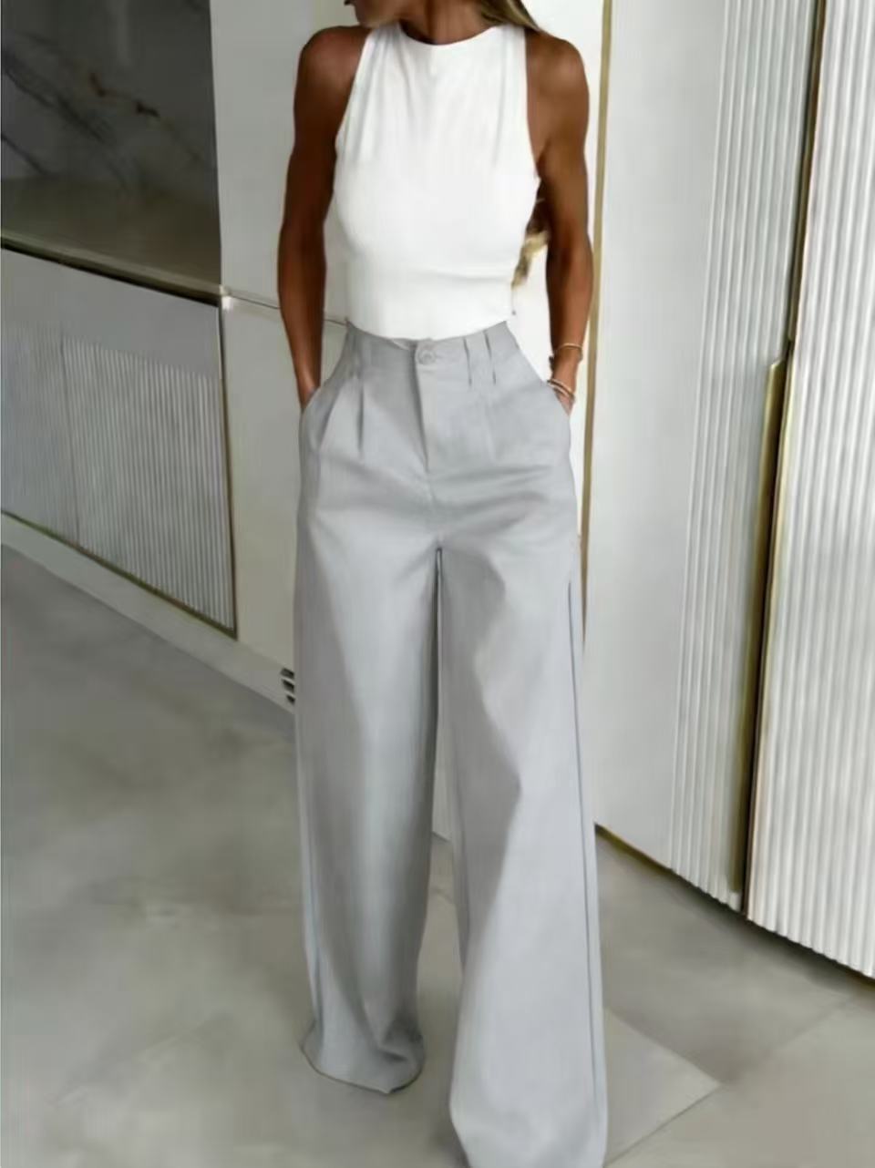 Women's Loose Flowing Straight-Leg Floor-Length Pants