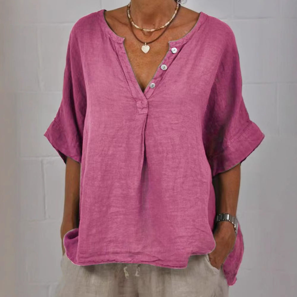Women's  V-Neck Button-Up Shirt
