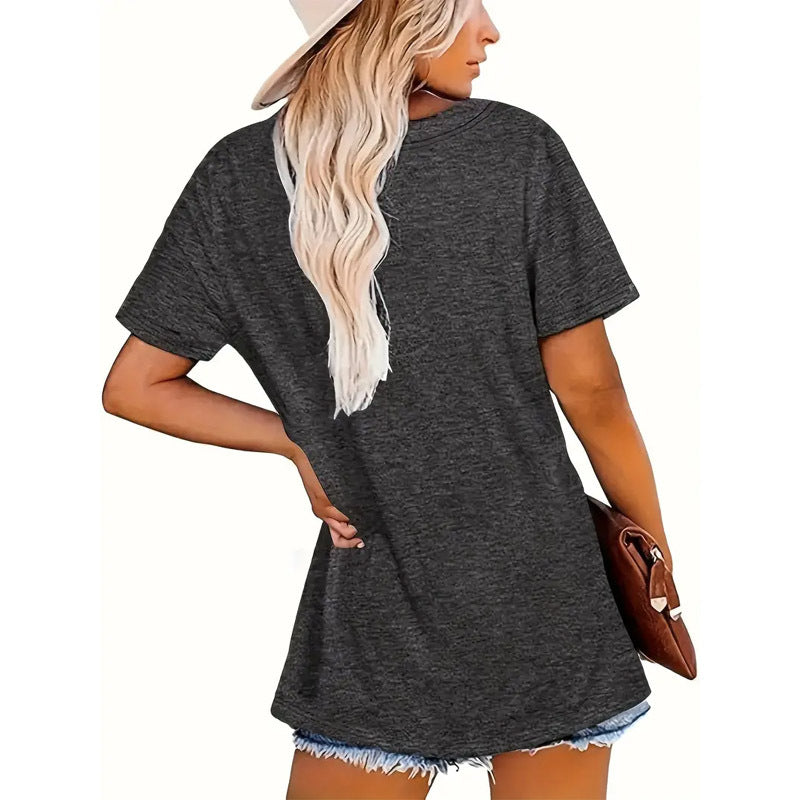 Women's Round Neck Short Sleeve T-Shirt With Slogan Print, Casual Summer Top