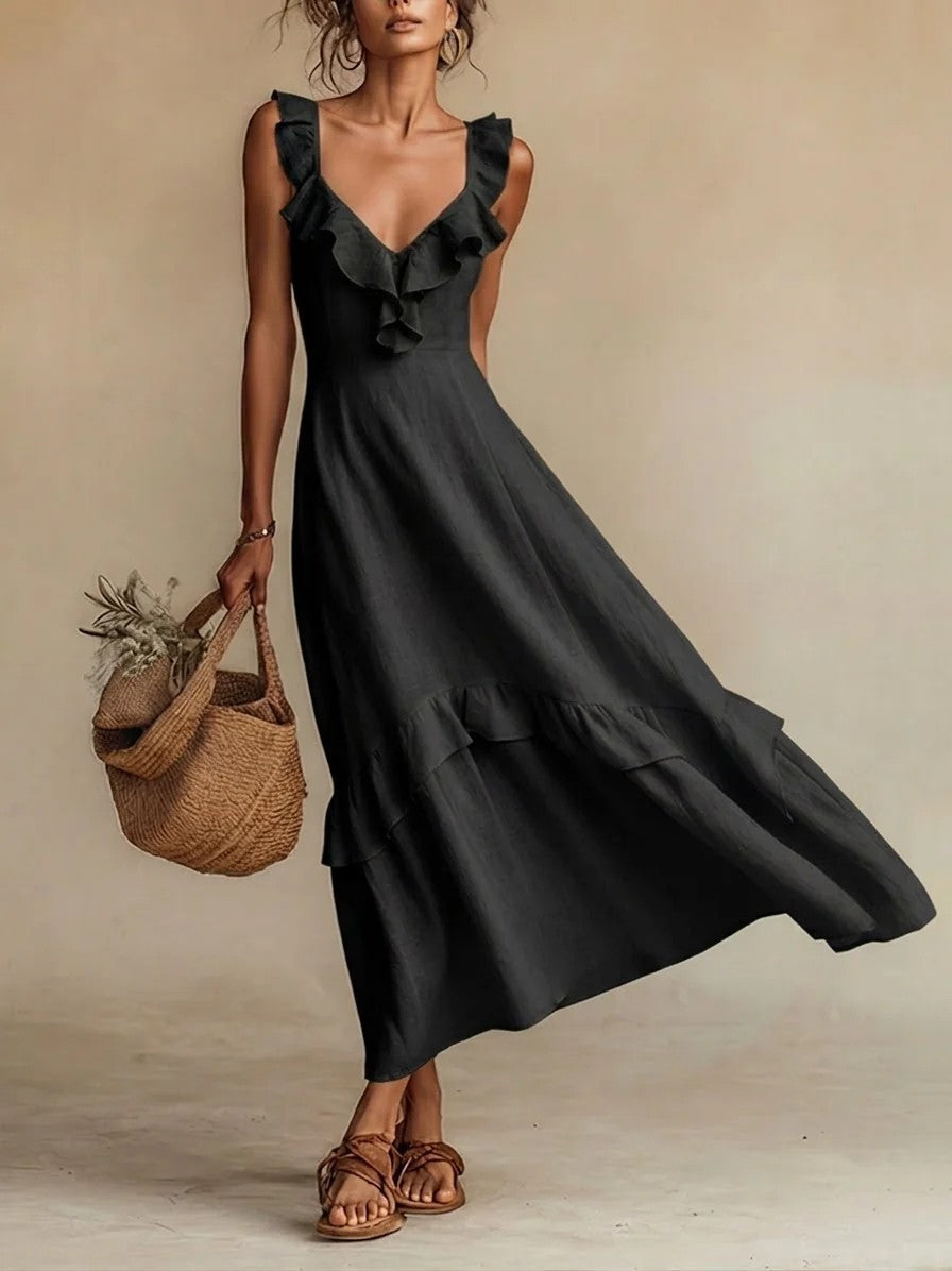 Sleeveless Ruffle Detail High-Waist Maxi Dress – 7 Colors, S–3XL
