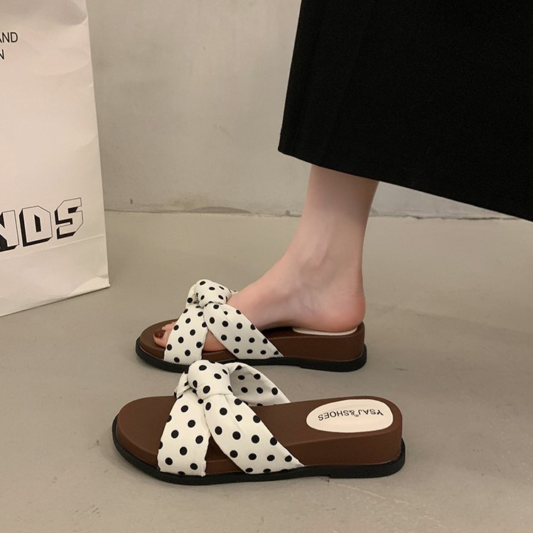 Polka Dot Platform Wedge Sandals – Boho Crisscross Slide