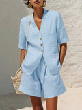 Women's Cotton-Linen Loose-Fit T-Shirt & Cropped Shorts Two-Piece Set