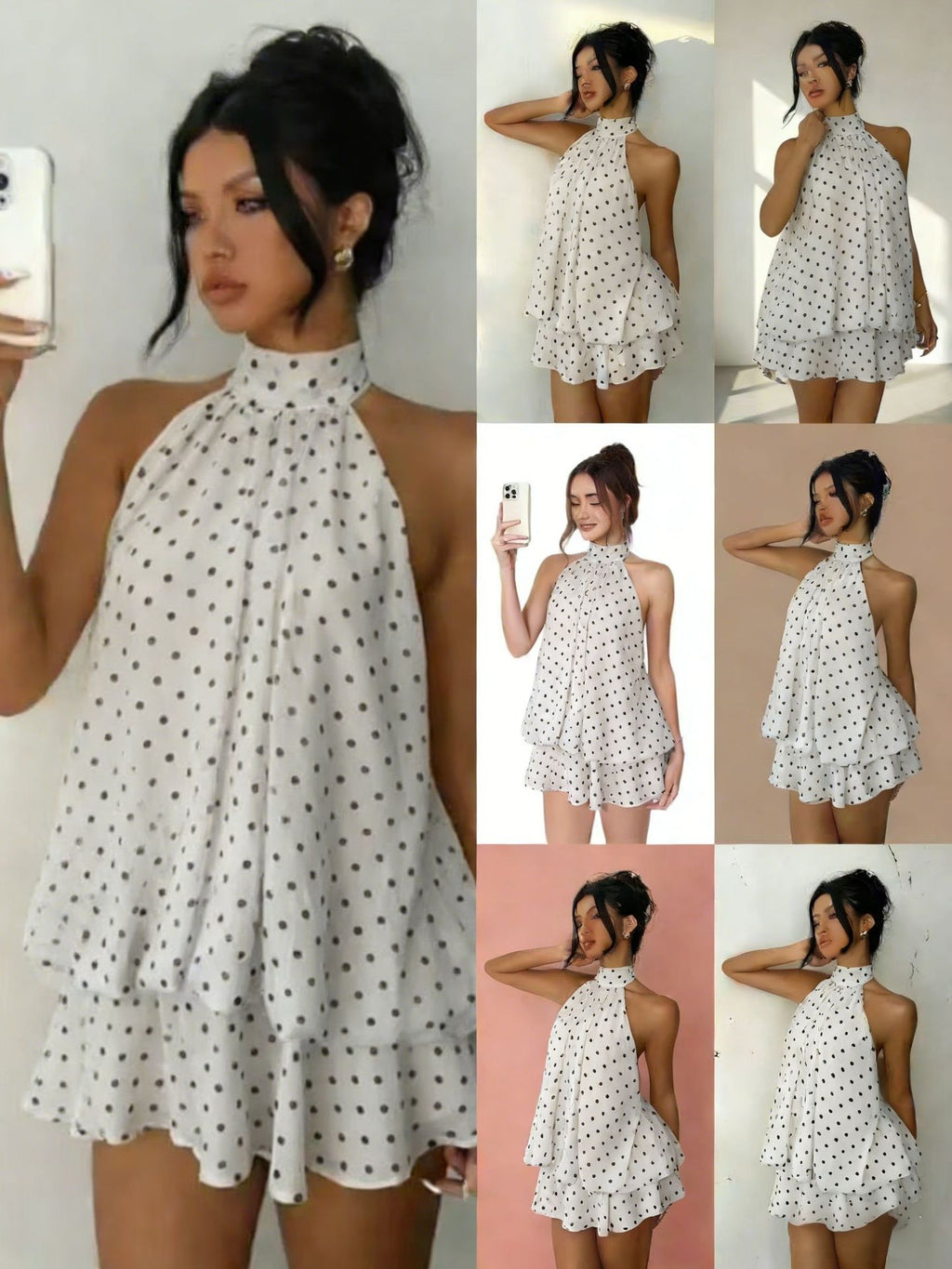 Women's Chiffon Halter Mini Dress – High-Waist Open-Back A-Line Dress