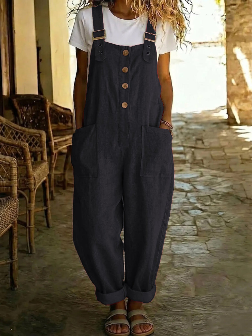 Women's Vintage High-Waist Straight-Leg Overalls – Sleeveless Suspender Jumpsuit