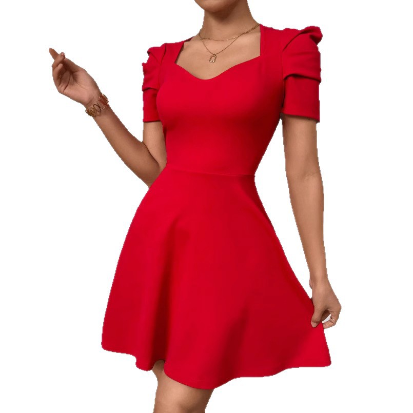 Women's Boat Neck High-Waist Mini Dress – Zipper Patchwork