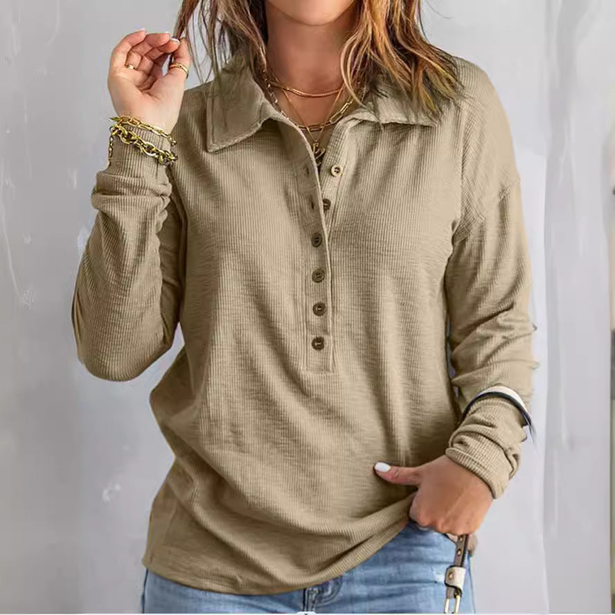 Women's Loose Fit Long Sleeve Knit Top – Button Detail, S–5XL