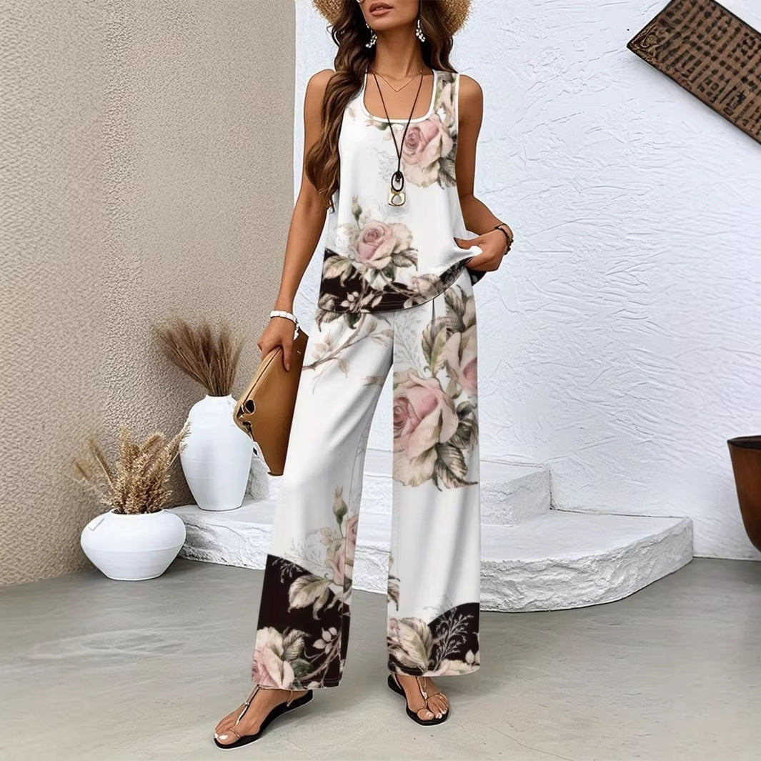 Milk Silk 3D Print Sleeveless Tank Top & Trousers Set