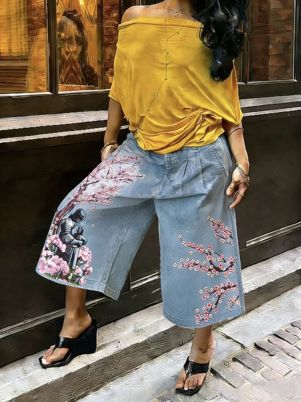 Women's Wide-Leg Cargo-Style Pants with Zipper & Button Detail