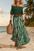 Women's Off-Shoulder Top & Slit Maxi Skirt Set