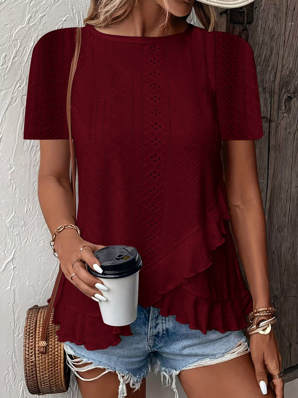 Women’s Casual Solid Color Short Sleeve Crew Neck Top