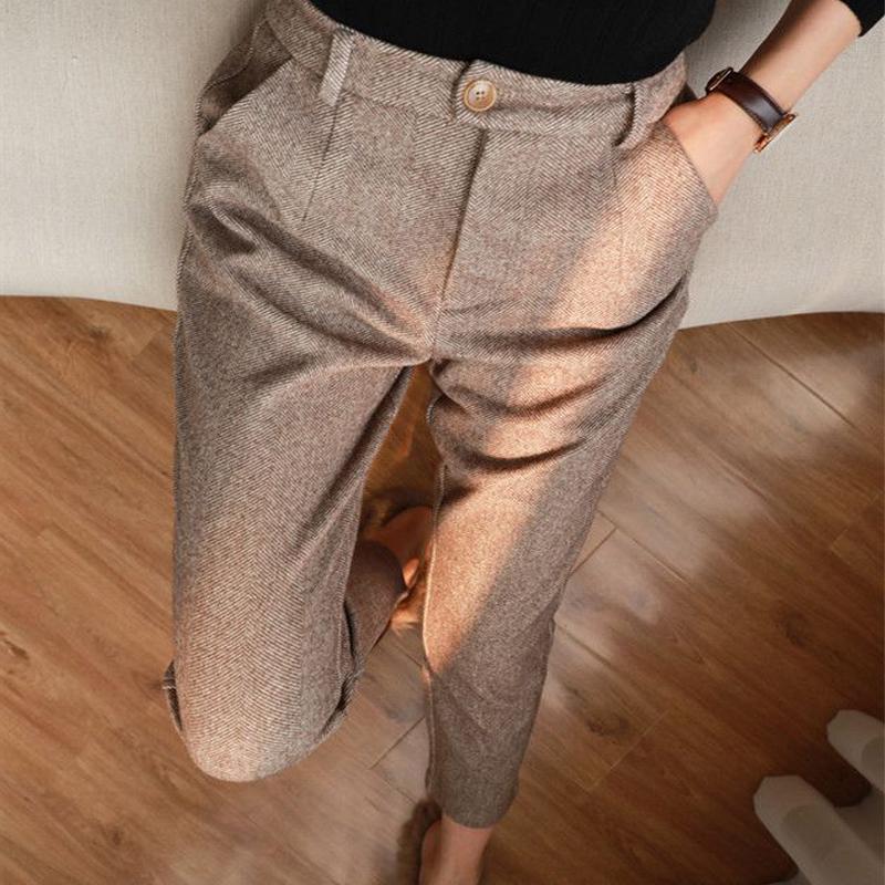 Women's Solid Color Wool-Like Tapered Trousers | Classic Ankle-Length Pants