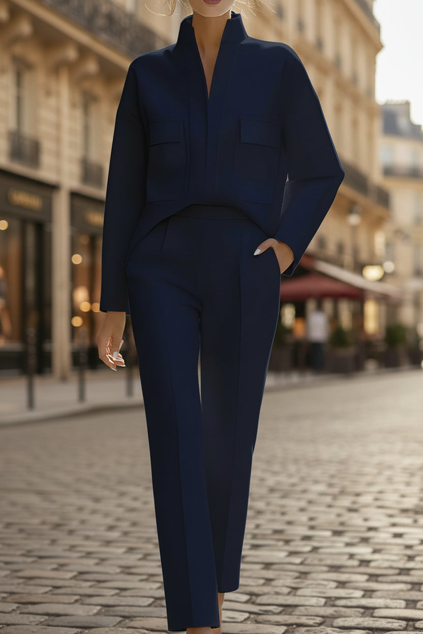 Women's Urban Commuter Pocketed Long-Sleeve Top & Pants Two-Piece Set