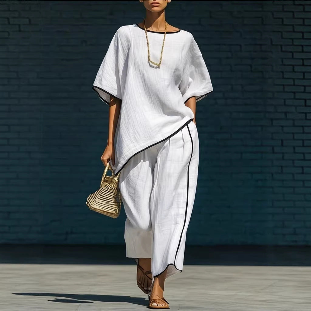 Women's Casual Resort Loose Short-Sleeve Top & Pants Set