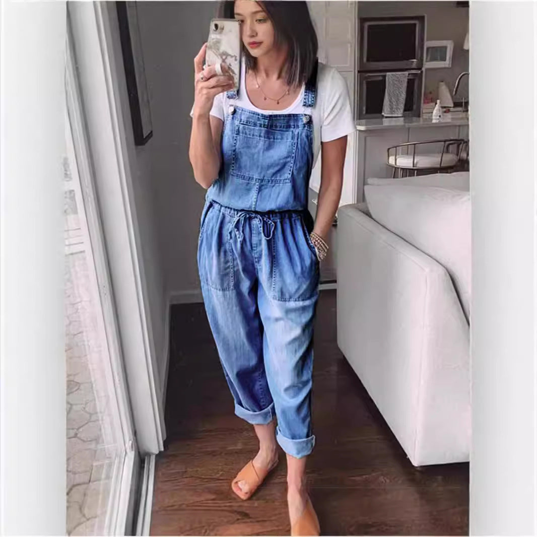Women's Cotton Sleeveless Wide-Leg Overall Jumpsuit Pants
