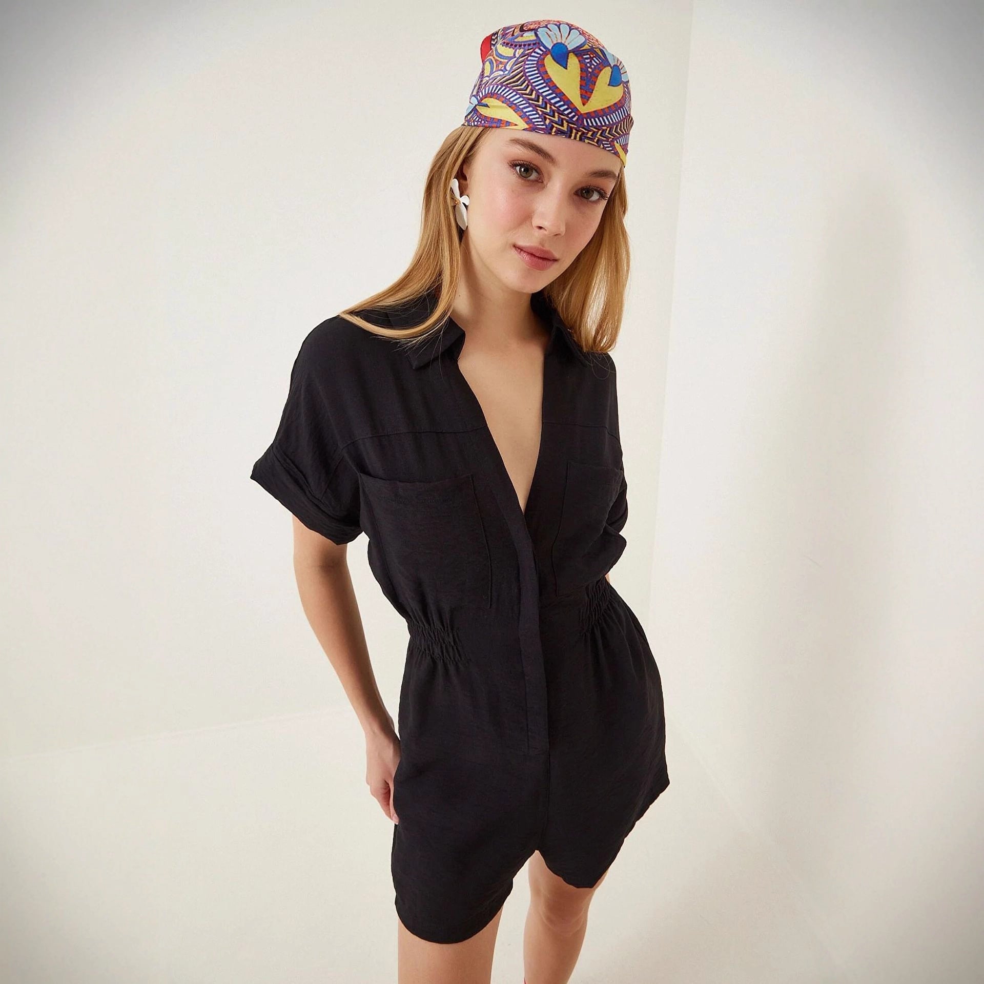 Women's Cotton Linen Loose-Fit Workwear Jumpsuit With Pockets