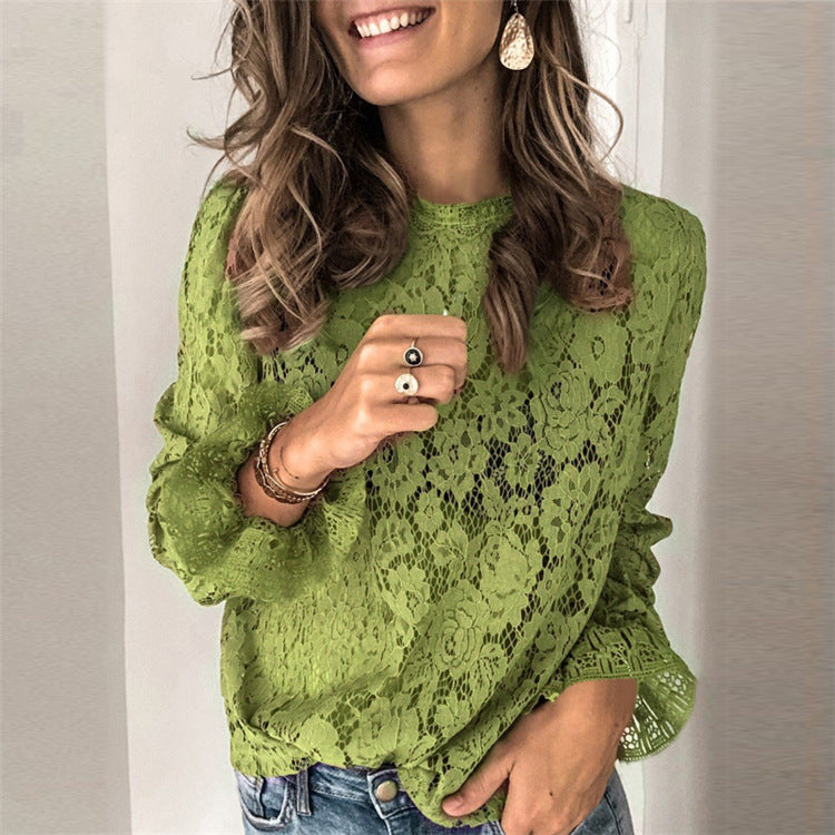 Women's Long-Sleeve Hollow Lace Splicing Top