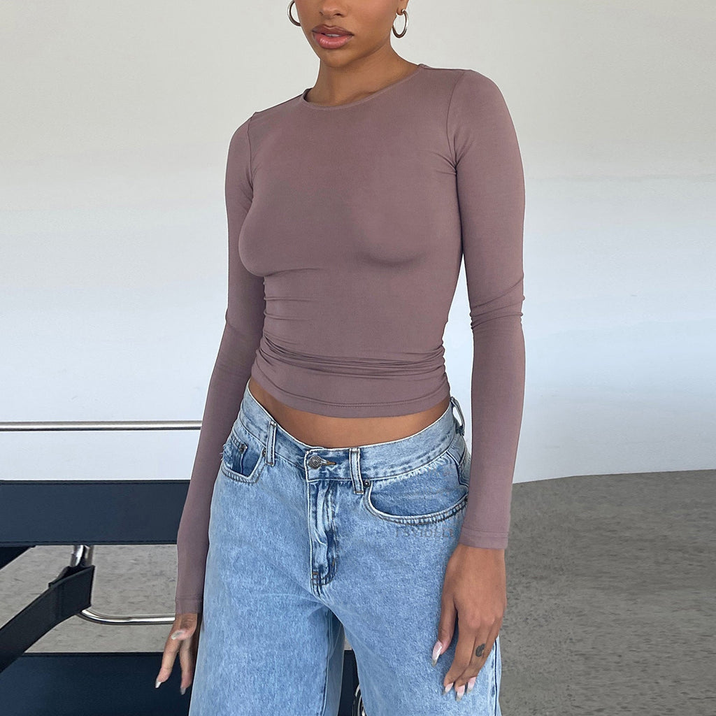 Slim Fit Long Sleeve Shirt | Women's Casual Crop Tops
