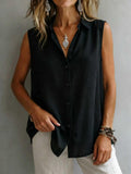 Women's Solid Color Lapel Sleeveless Top