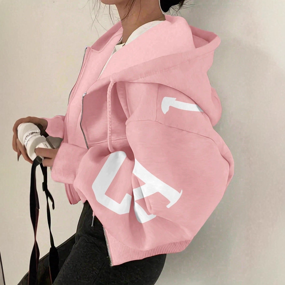 Women’s Zip-Up Printed Sweatshirt – Long Sleeve Casual Jacket